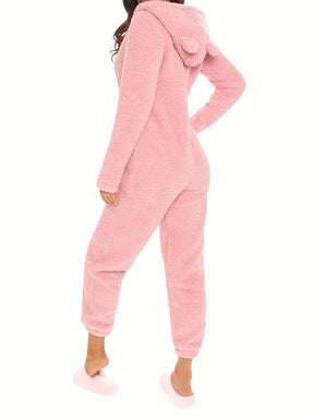 Pyjama Femme Long Combinaison en Peluche Fermeture Éclair Enlacement en Coton | CozyCloud