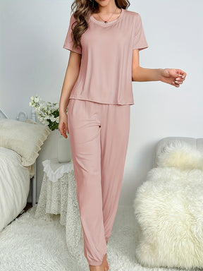 Pyjama Femme Long Pantalon + Chemise à Manches Courtes Simple Confort en Coton | CozyCloud