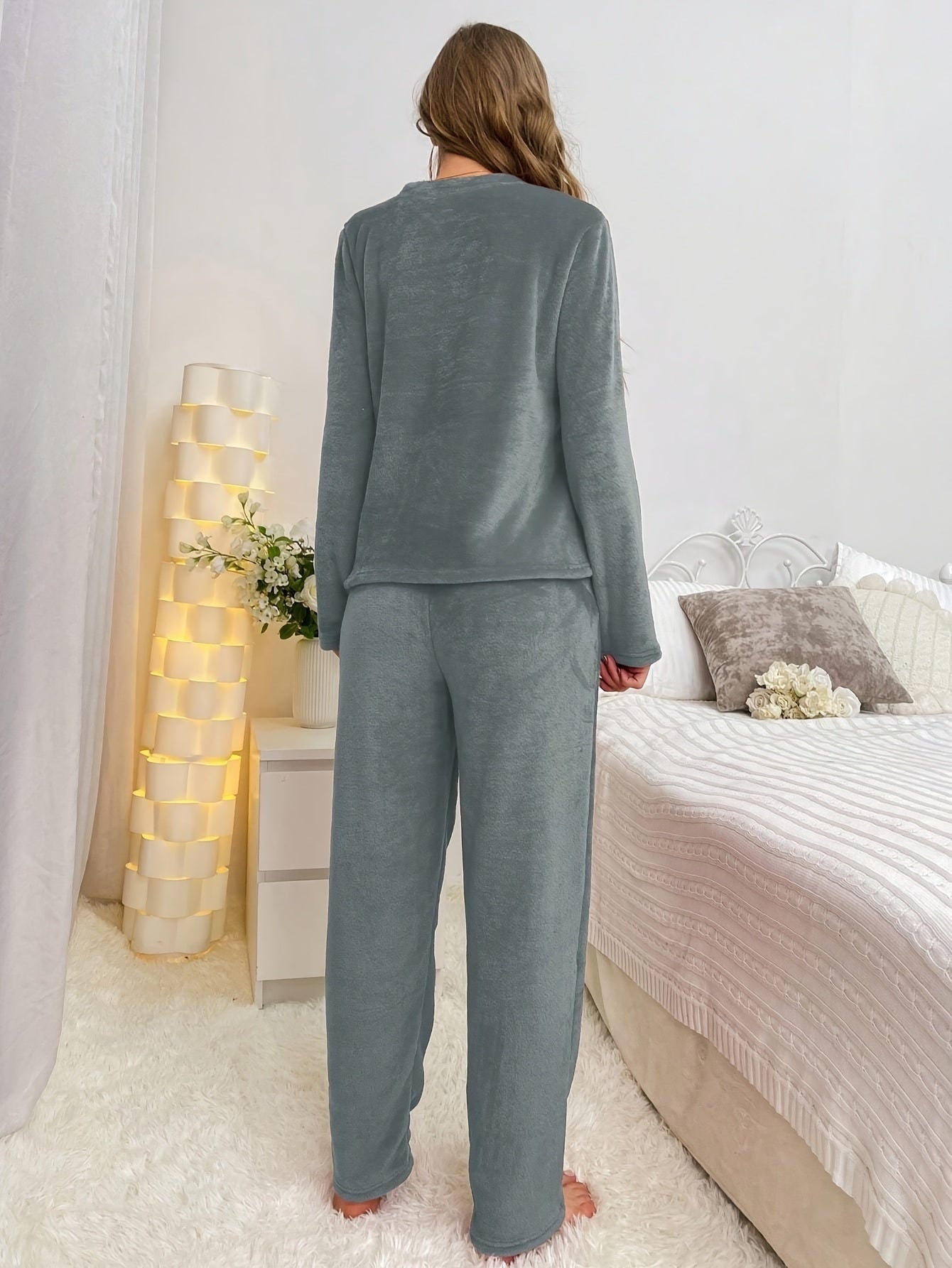 Pyjama Femme Long Pantalon + Chemise à Manches Longues Ourson en 100% Coton | CozyCloud