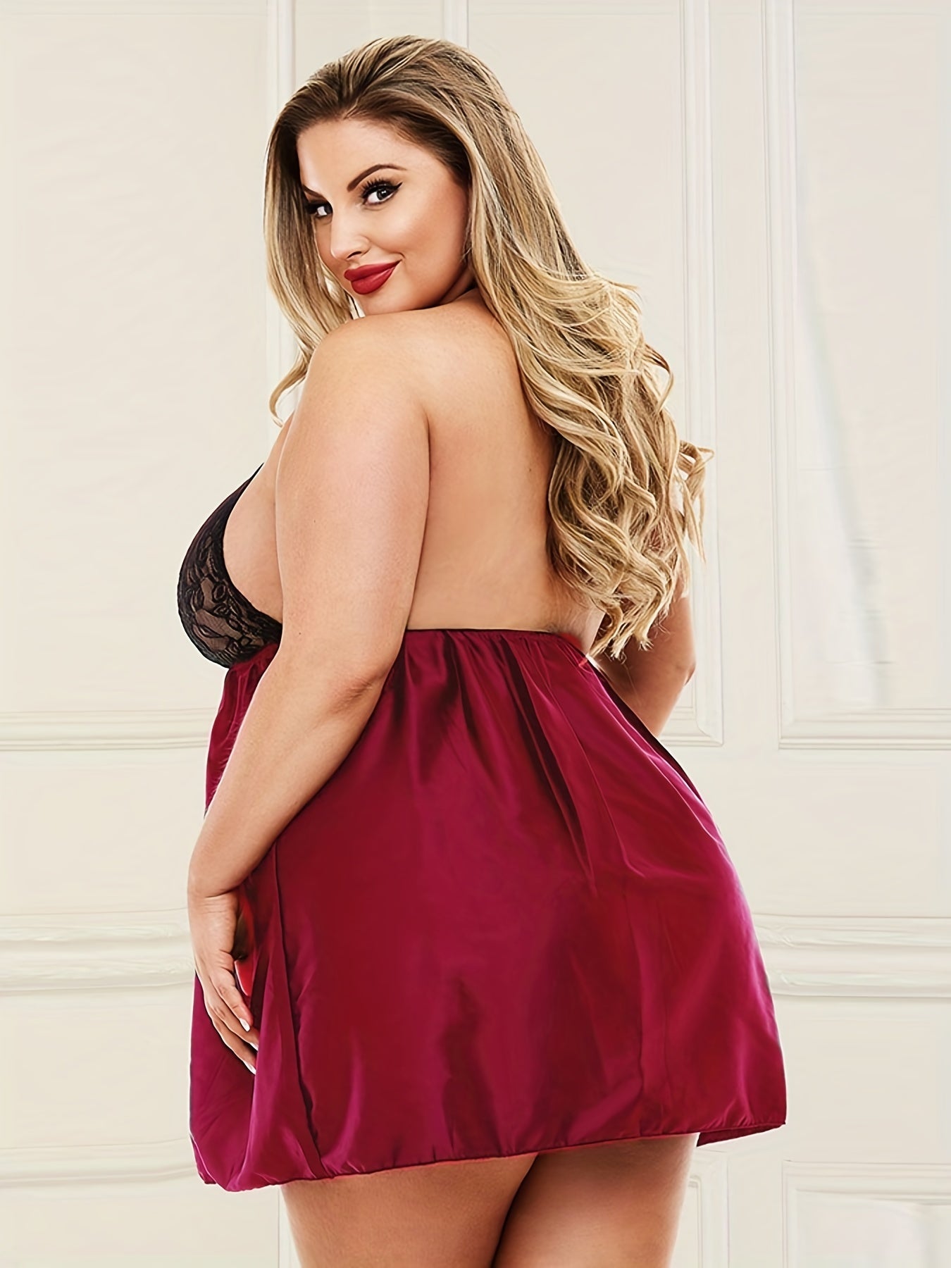 Pyjama Femme Plus Size Nuisette Profond Dentelle Sexy en Satin | CozyCloud