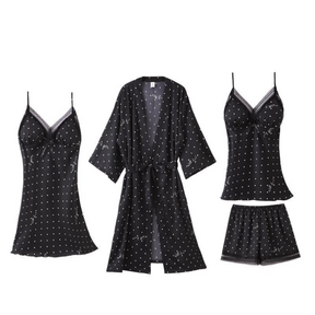 Pyjama Femme Ensemble Peignoir + Chemise de Nuit + Nuisette + Shorts + Pantalon Vêtements de Nuit en Soie | CozyCloud