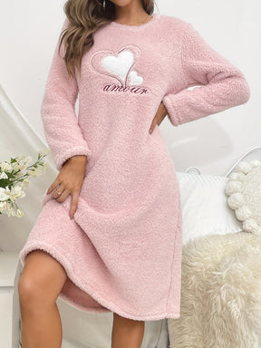 Pyjama Femme Chemise de Nuit en Peluche avec Manches Longues en Peluche Amour en Coton | CozyCloud