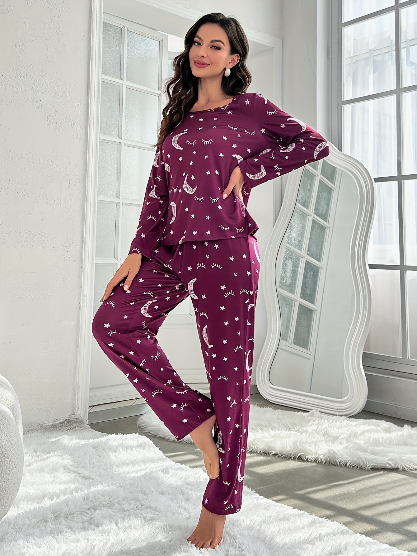 Pyjama Femme Long Pantalon + Chemise à Manches Longues Confort Rêves en Coton | CozyCloud