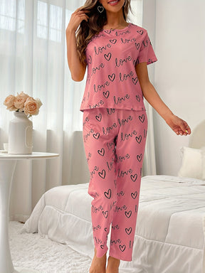 Pyjama Femme Long Pantalon + Chemise à Manches Courtes Amour L&C en Coton | CozyCloud