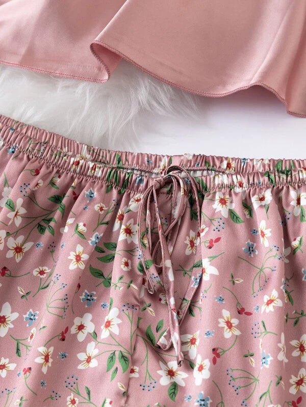 Pyjama Femme Court Shorts + Débardeur Lettuce en Satin | CozyCloud