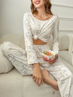 Pyjama Femme Long Pantalon + Chemisier Ours en Coton | CozyCloud