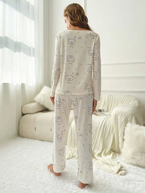 Pyjama Femme Long Pantalon + Chemisier Ours en Coton | CozyCloud