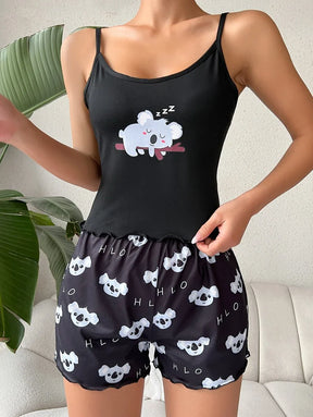 Pyjama Femme Courts Shorts + Débardeur SommeilKoala en Coton | CozyCloud