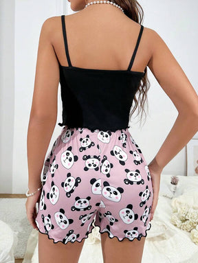 Pyjama Femme Courts Shorts + Débardeur Panda en Coton | CozyCloud