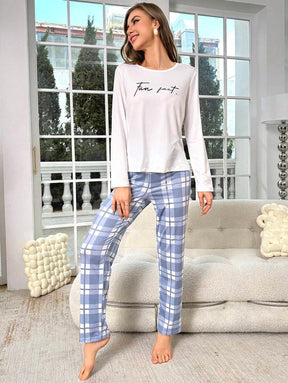 Pyjama Femme Long Pantalon + Chemisier Fun Fact en Coton | CozyCloud