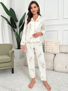 Pyjama Femme Long Pantalon + Chemisier Tournesols en Coton | CozyCloud