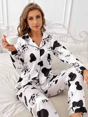 Pyjama Femme Long Pantalon + Chemisier Vache en Coton | CozyCloud