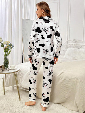 Pyjama Femme Long Pantalon + Chemisier Vache en Coton | CozyCloud