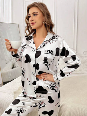 Pyjama Femme Long Pantalon + Chemisier Vache en Coton | CozyCloud