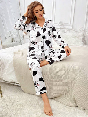 Pyjama Femme Long Pantalon + Chemisier Vache en Coton | CozyCloud