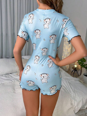 Pyjama Femme Court Combinaison Koala Musicien en Coton | CozyCloud