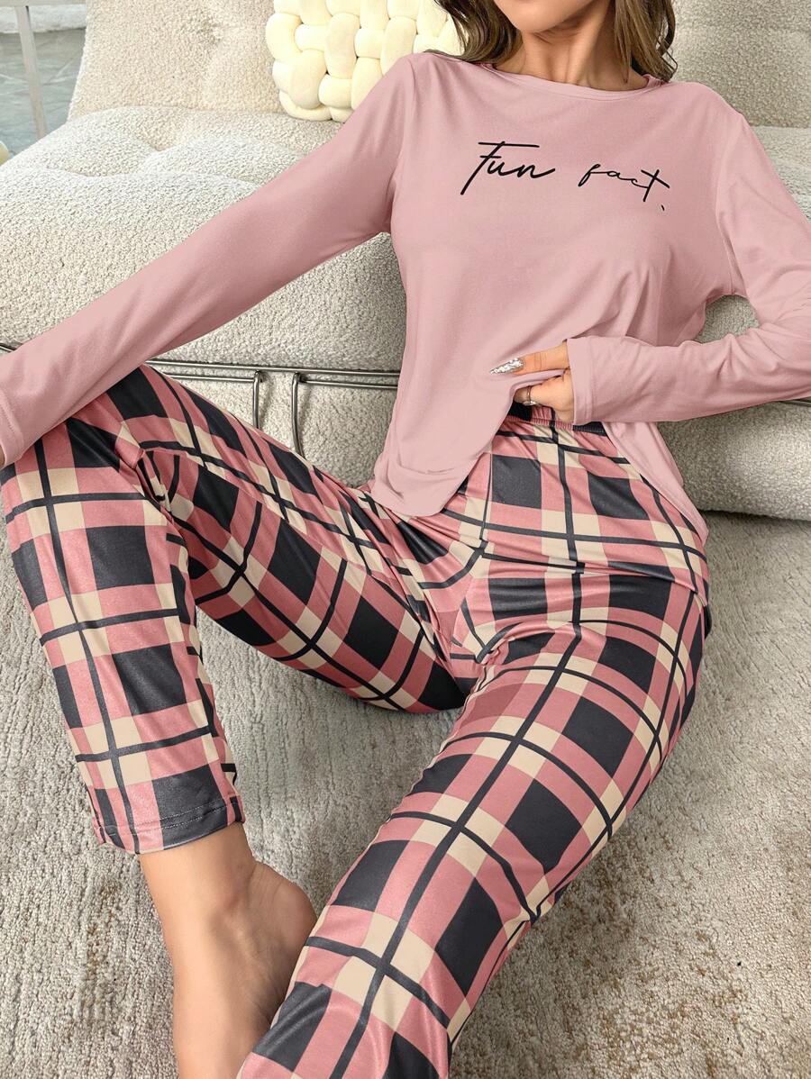 Pyjama Femme Long Pantalon + Chemisier Fun Fact en Coton | CozyCloud