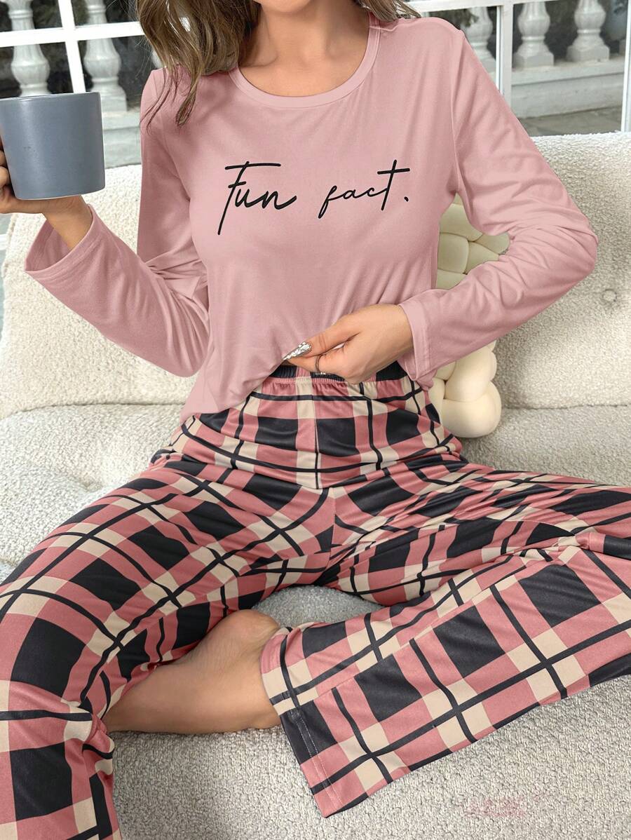 Pyjama Femme Long Pantalon + Chemisier Fun Fact en Coton | CozyCloud