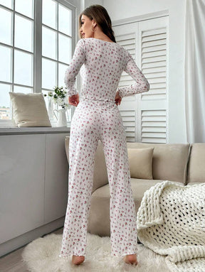 Pyjama Femme Long Pantalon + Chemisier Rosaire en Coton | CozyCloud