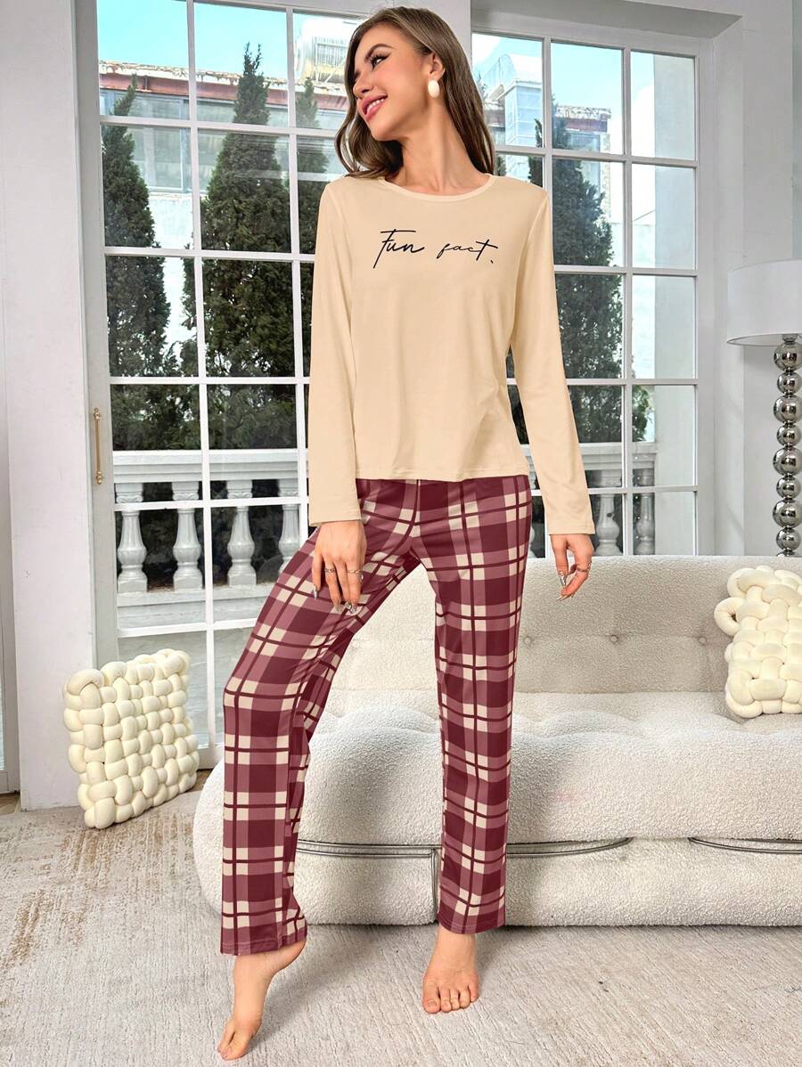 Pyjama Femme Long Pantalon + Chemisier Fun Fact en Coton | CozyCloud