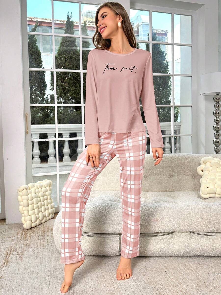 Pyjama Femme Long Pantalon + Chemisier Fun Fact en Coton | CozyCloud