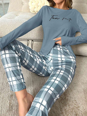 Pyjama Femme Long Pantalon + Chemisier Fun Fact en Coton | CozyCloud