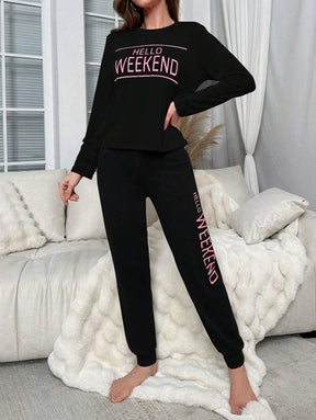 Pyjama Femme Long Pantalon + Chemisier Weekend en Coton | CozyCloud