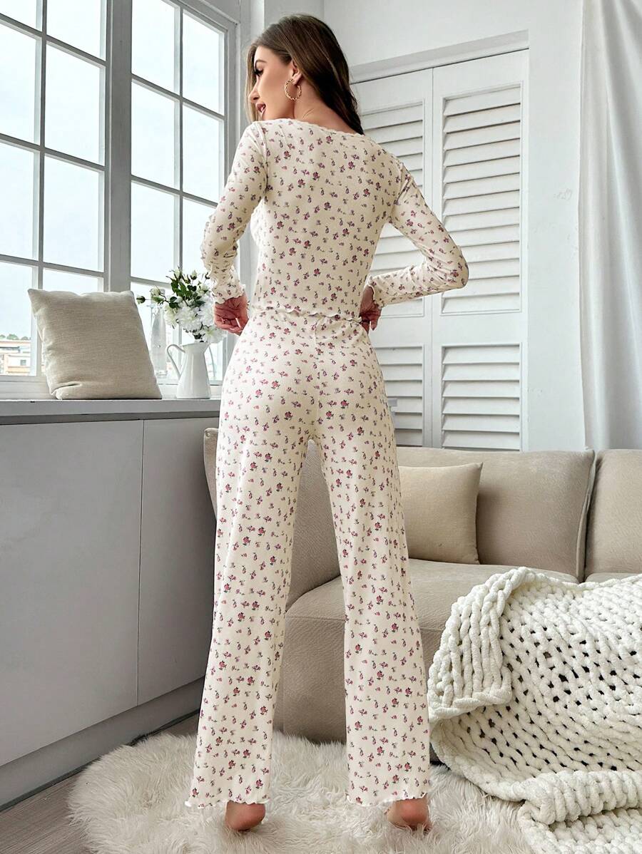 Pyjama Femme Long Pantalon + Chemisier Rosaire en Coton | CozyCloud