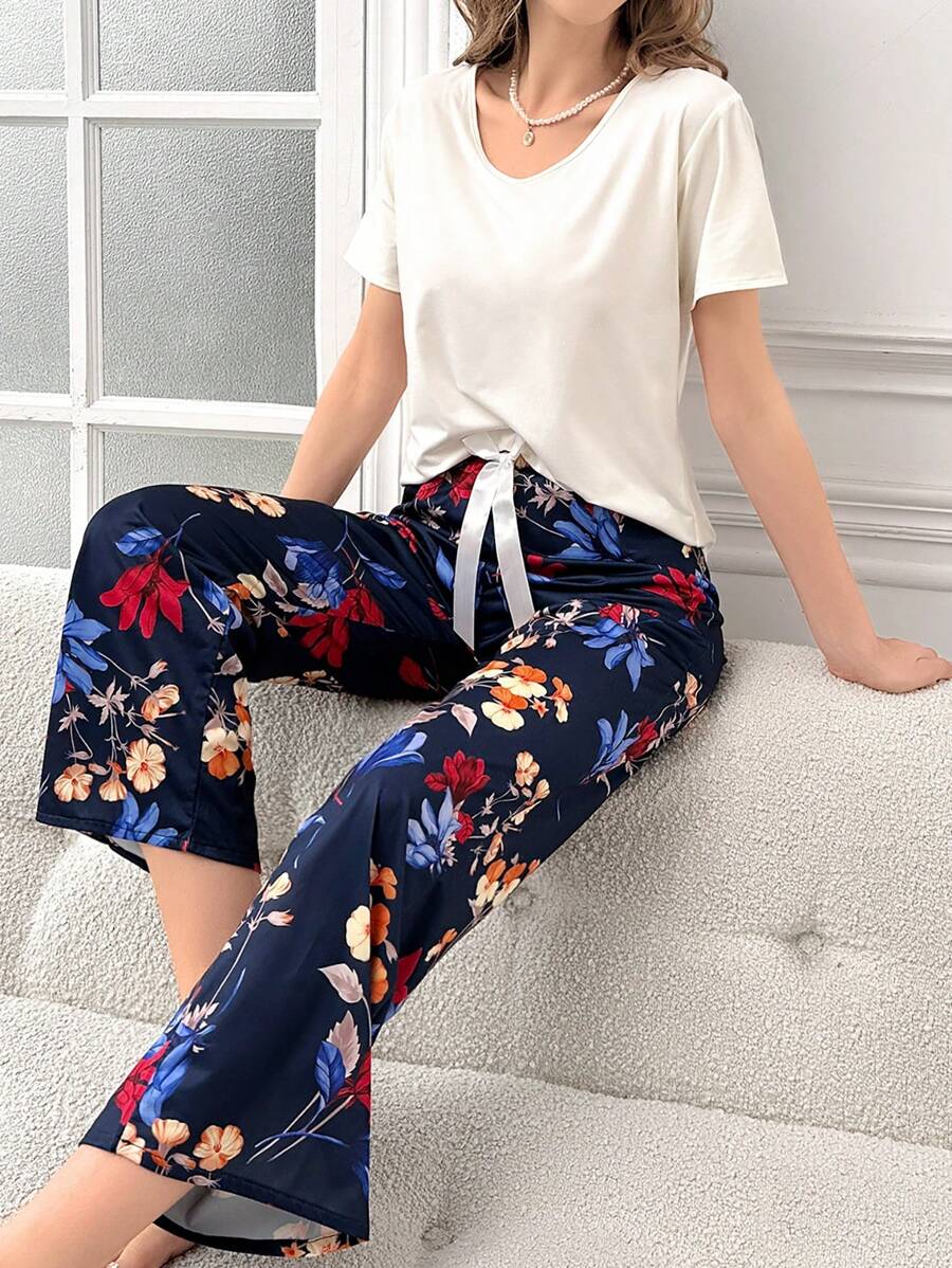 Pyjama Femme Long Pantalon + Chemise à Manches Courtes Himetsu en Coton | CozyCloud