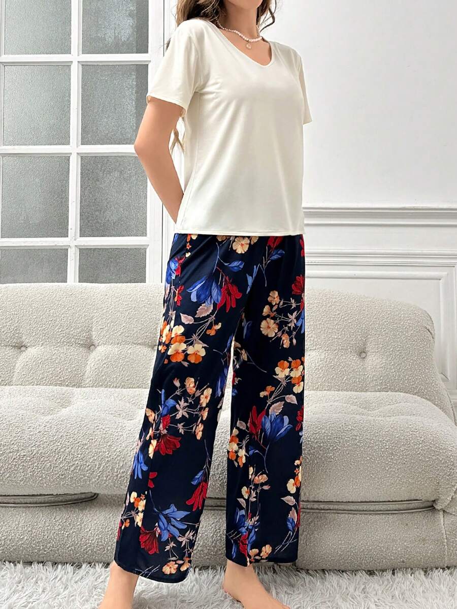 Pyjama Femme Long Pantalon + Chemise à Manches Courtes Himetsu en Coton | CozyCloud