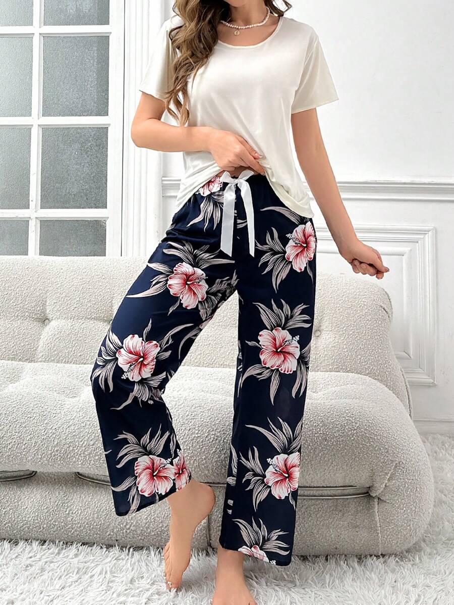 Pyjama Femme Long Pantalon + Chemise à Manches Courtes Himetsu en Coton | CozyCloud