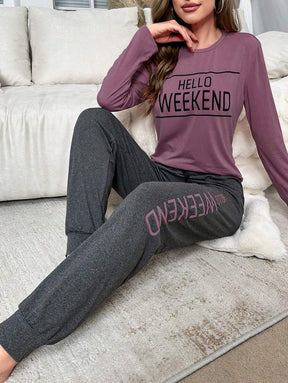 Pyjama Femme Long Pantalon + Chemisier Weekend en Coton | CozyCloud