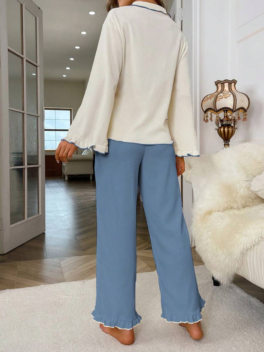 Pyjama Femme Long Pantalon + Chemisier Laitue en Coton | CozyCloud