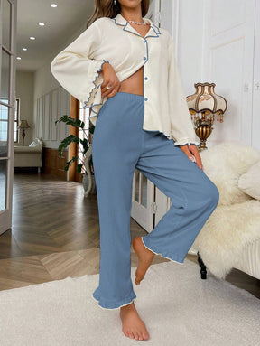 Pyjama Femme Long Pantalon + Chemisier Laitue en Coton | CozyCloud