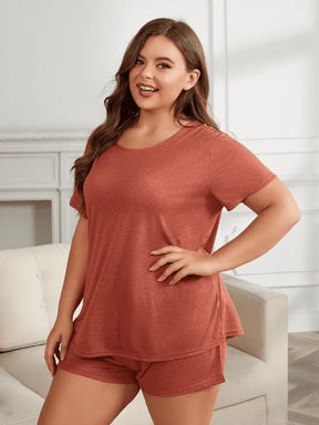 Pyjama Femme Court Plus Size Shorts + Chemise à Manches Courtes Uni en Viscose | CozyCloud