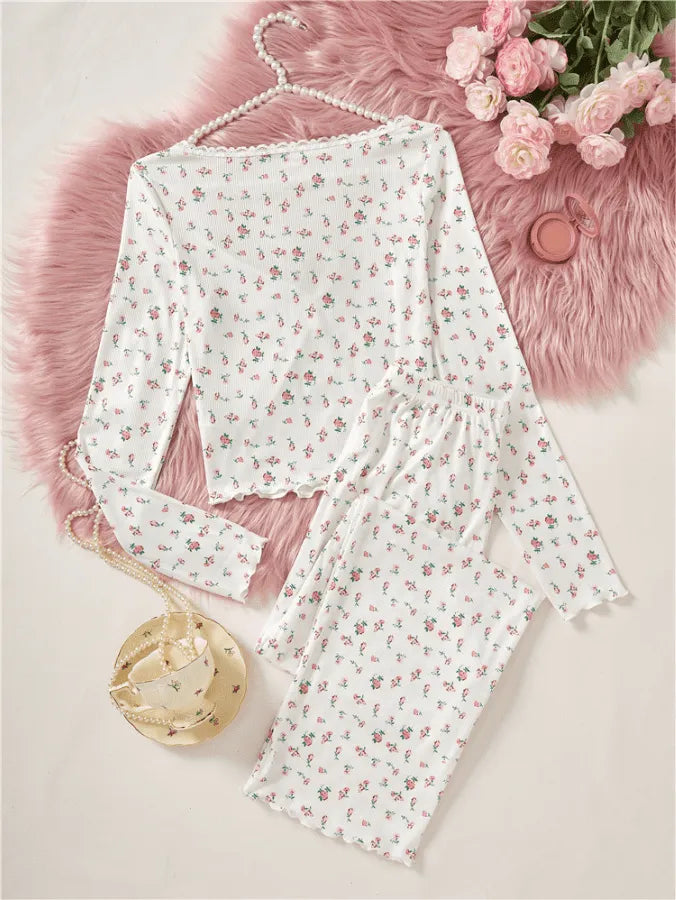 Pyjama Femme Long Pantalon + Chemise à Manches Longues Petit V en Coton | CozyCloud