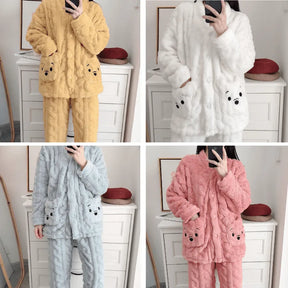 Pyjama Femme Long Pantalon + Blouse à Manches Longues en Peluche Visage en MicroFibre | CozyCloud