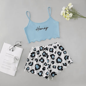 Pyjama Femme Court Shorts + Crop Top Honey en Coton | CozyCloud