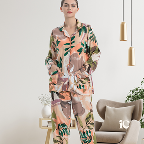 Pyjama Femme Long Pantalon + Chemise à Manches Longues FleurVive en 100% Viscose | CozyCloud