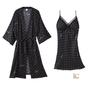 Pyjama Femme Ensemble Peignoir + Nuisette V en Coton | CozyCloud