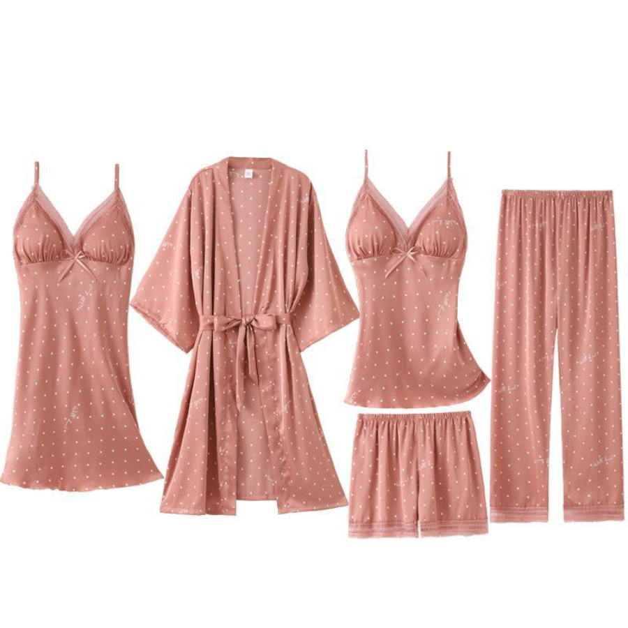 Pyjama Femme Ensemble Peignoir + Chemise de Nuit + Nuisette + Shorts + Pantalon Vêtements de Nuit en Soie | CozyCloud