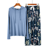 Pyjama Femme Long Pantalon + Blouse à Manches Longues Capuche en Viscose | CozyCloud