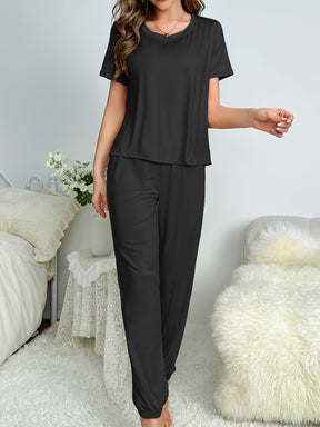 Pyjama Femme Long Pantalon + Chemise à Manches Courtes Élégance Tendre en Coton | CozyCloud