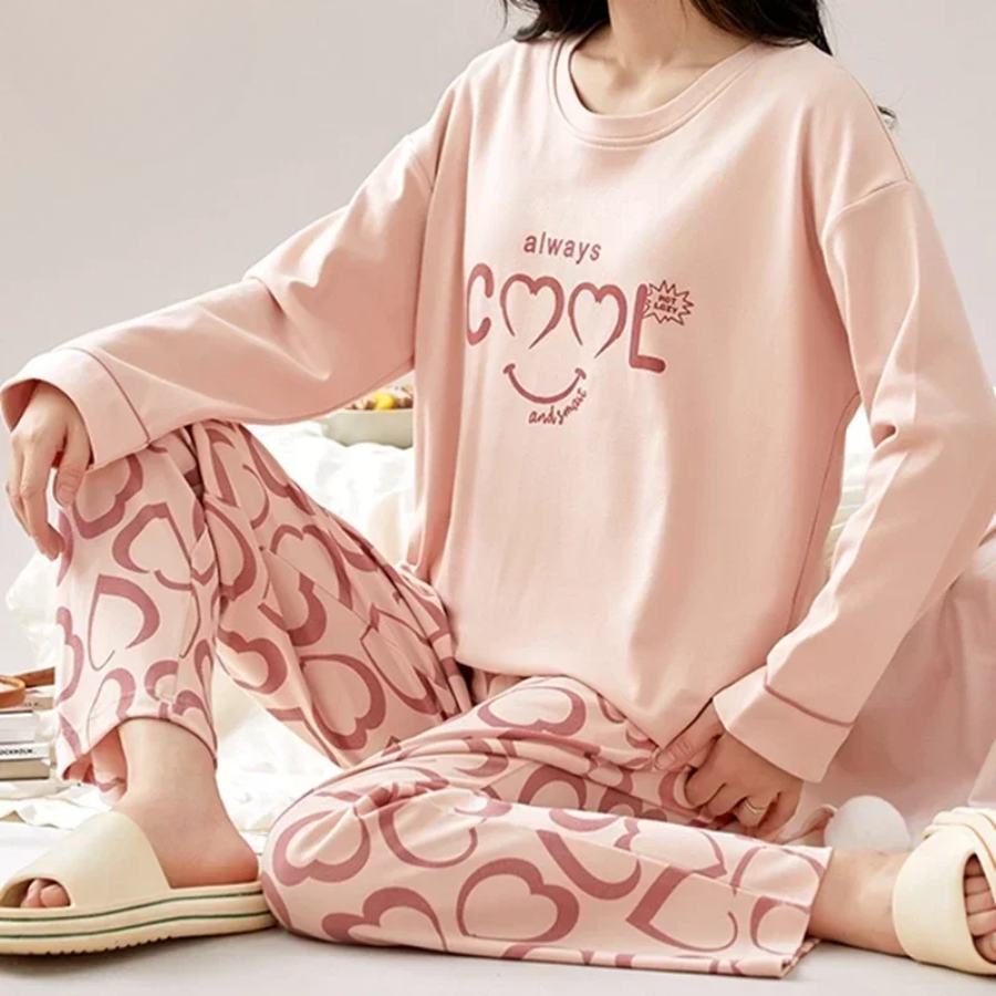 Pyjama Femme Long Pantalon + Chemise à Manches Longues Soirées en Coton | CozyCloud