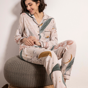 Pyjama Femme Long Pantalon + Chemise à Manches Longues Fais en 100% Viscose | CozyCloud