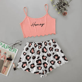 Pyjama Femme Court Shorts + Crop Top Honey en Coton | CozyCloud