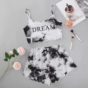 Pyjama Femme Court Shorts + Crop Top TieDye Dreams en Coton | CozyCloud