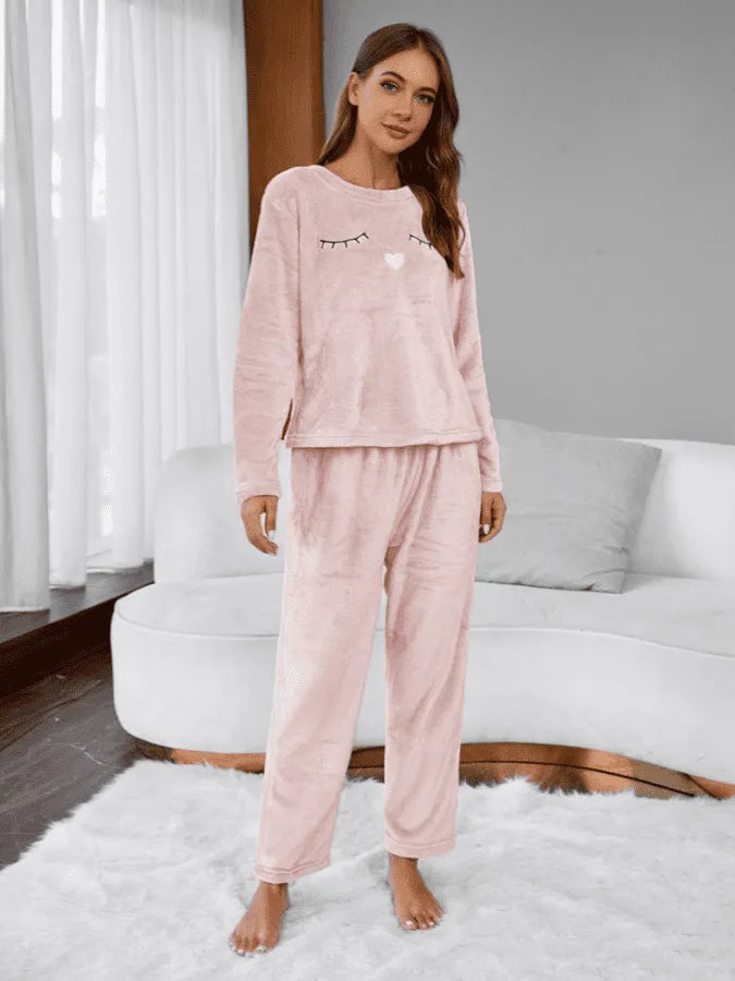 Pyjama Femme Long Pantalon + Chemise à Manches Longues en Peluche Divers Sérénité en Coton | CozyCloud