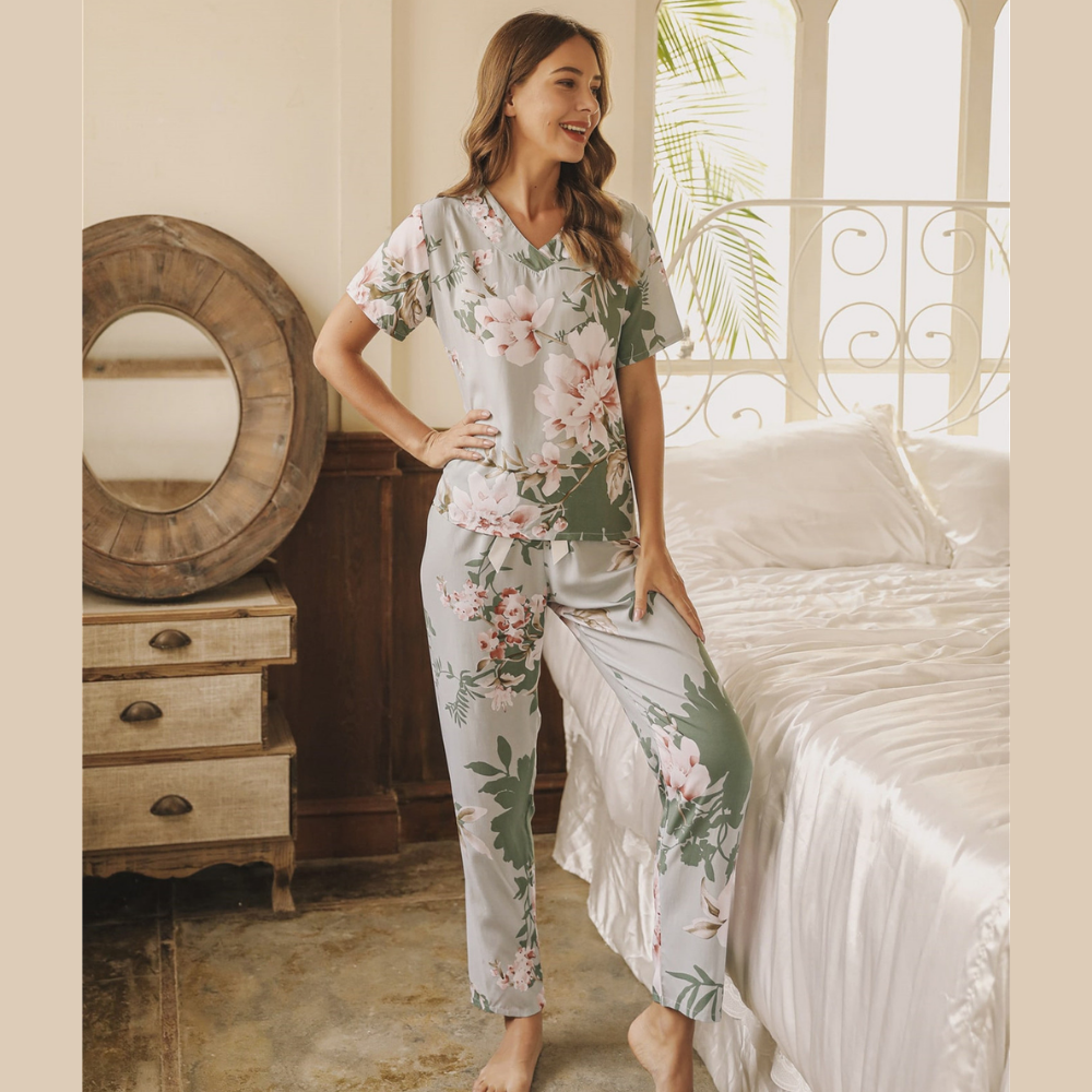 Pyjama Femme Pantalon + Chemise à Manches Courtes en Viscose | CozyCloud