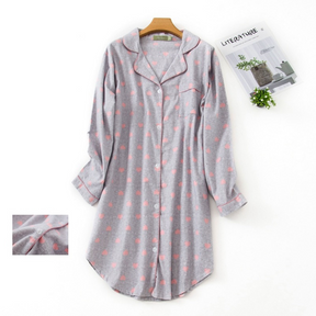 Pyjama Femme Chemise de Nuit AméricaineManches en 100% Coton | CozyCloud